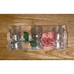 1960's Reverse Carved Clear Lucite Acrylic Pink Rose Lipstick Holder by Bircraft
